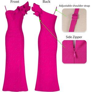 Womens Ruffle One Shoulder Strap Ruched Formal Prom Wedding Maxi Dress